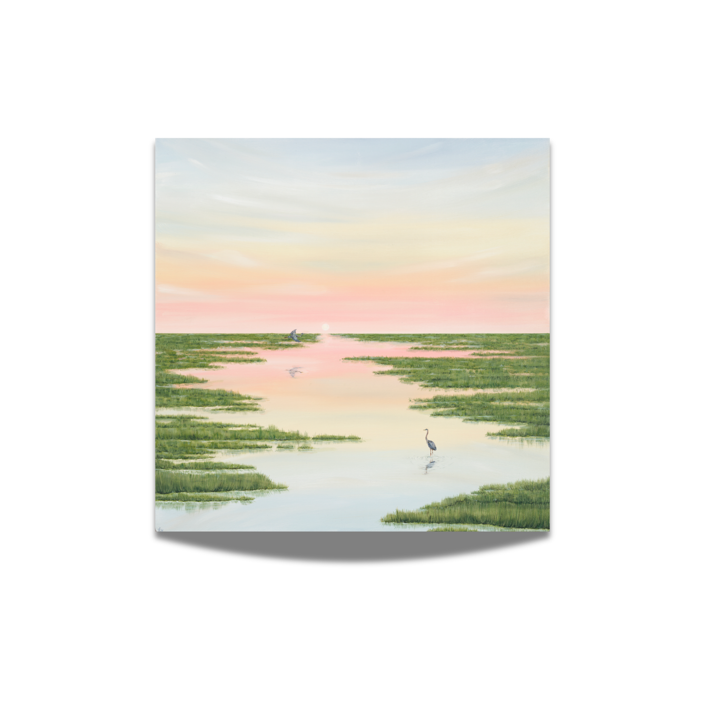 "Blue Herons Under Pink Sky"