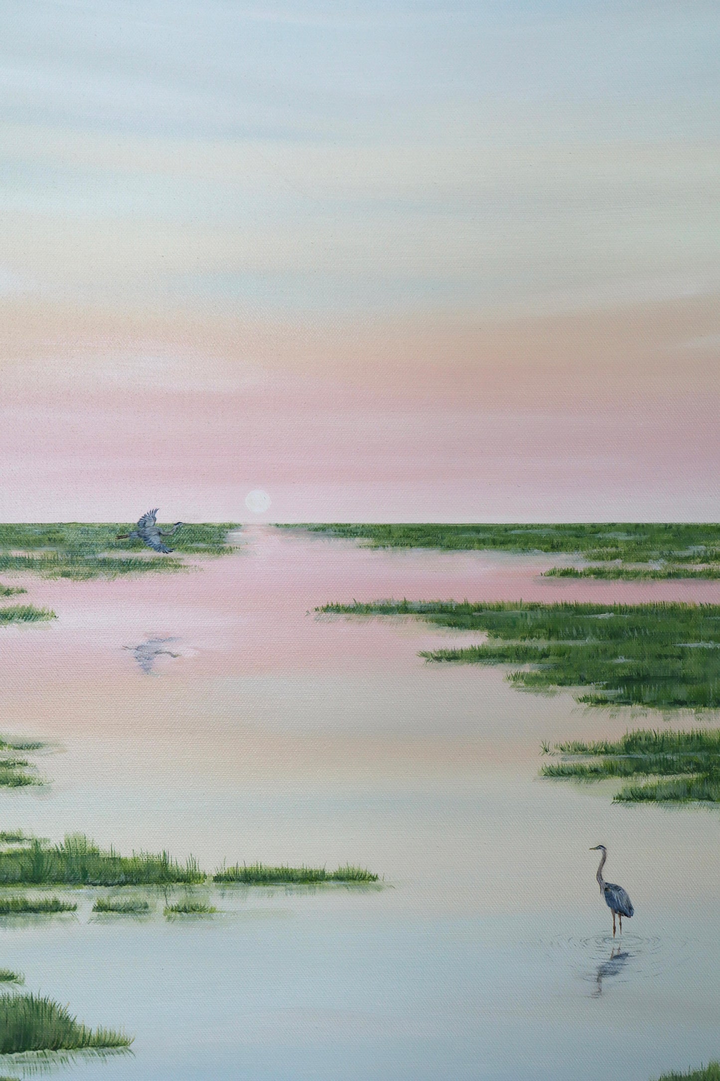 Blue Herons Under Pink Sky
